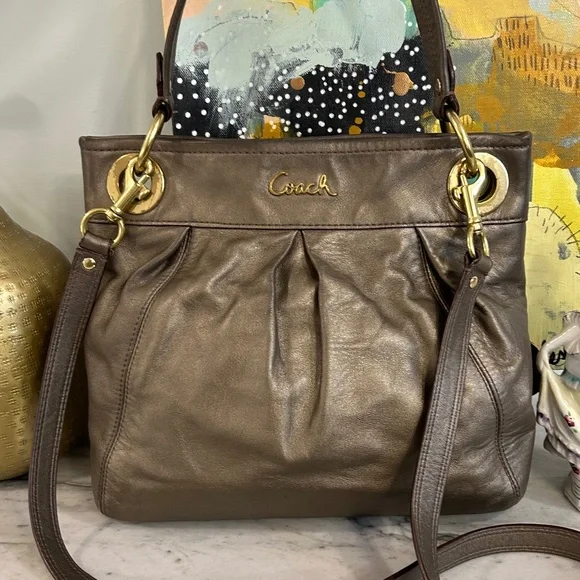 Coach Ashley Bronze Metallic Leather Hippie Shoulder Crossbody BUNDLE - Picture 2 of 12